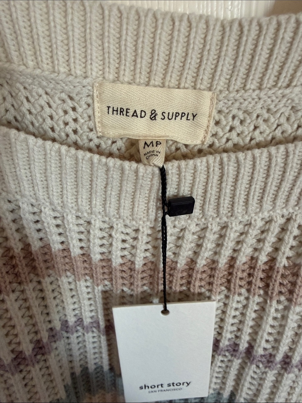 Thread & Supply striped crochet knit tank size medium petite pastel colors - Picture 3 of 7
